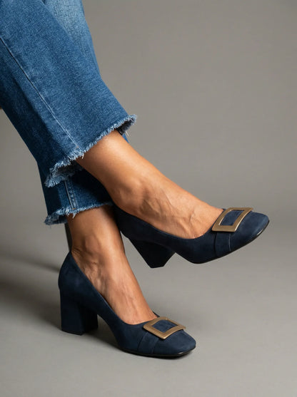 Capri Blu – Wide, Stable Heel with Buckle